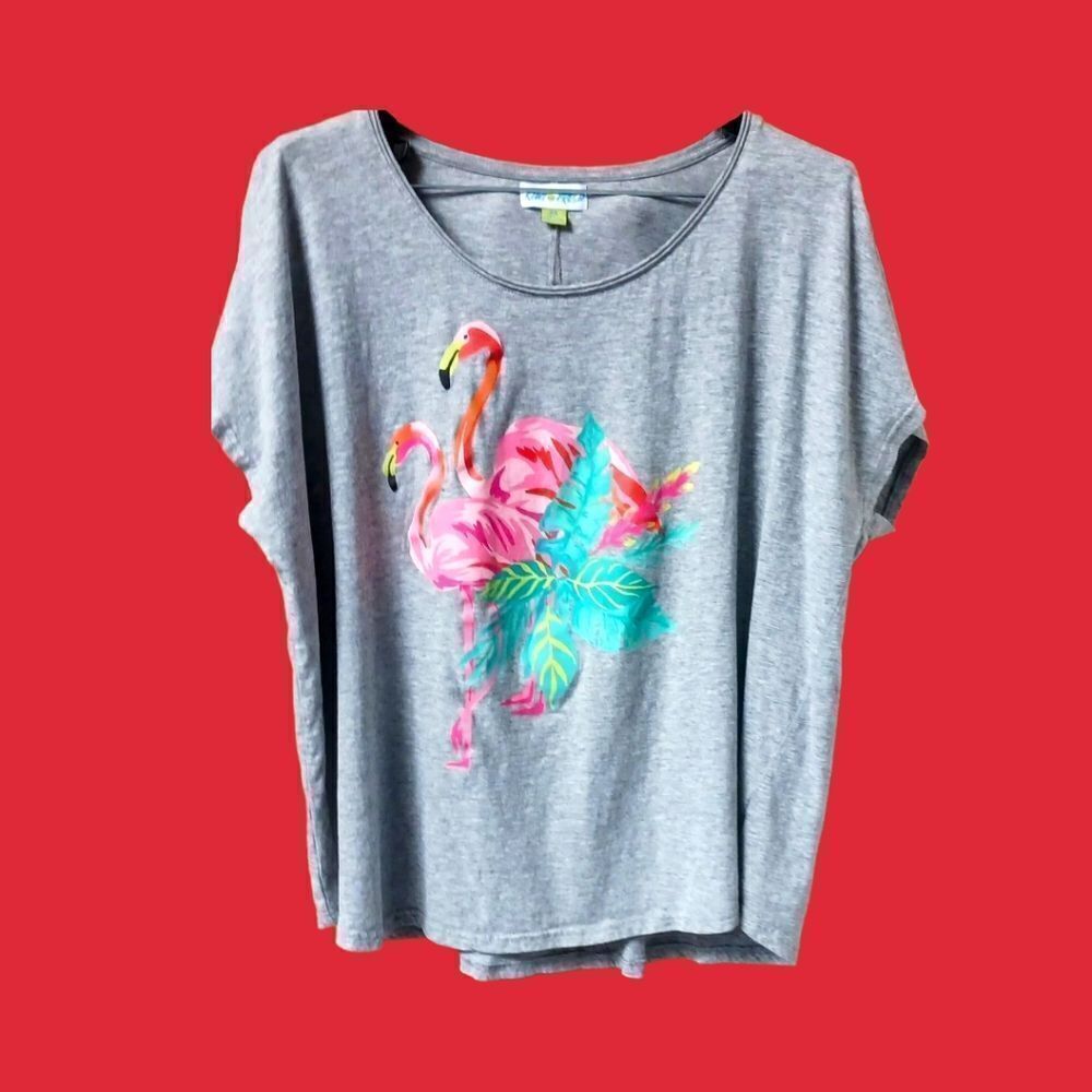 Kiwi Fresh Plus Size New Flamingo Print Tee. - Picture 3 of 14
